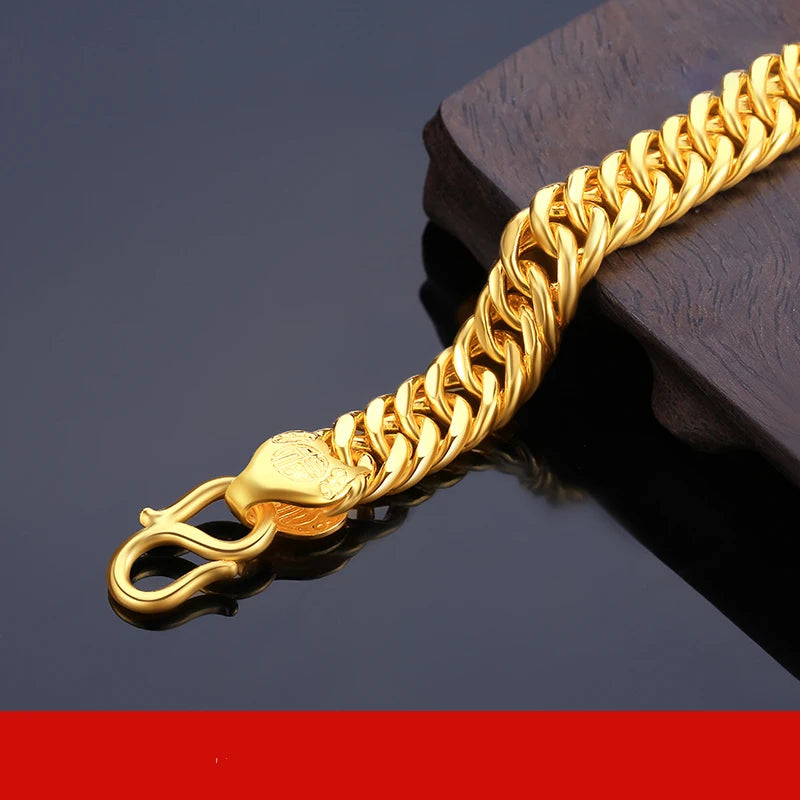 24K Pure Gold Bracelet Real 999 Solid Gold Bangle Generous Rich Men's Faucet Ouch Classic  Jewelry