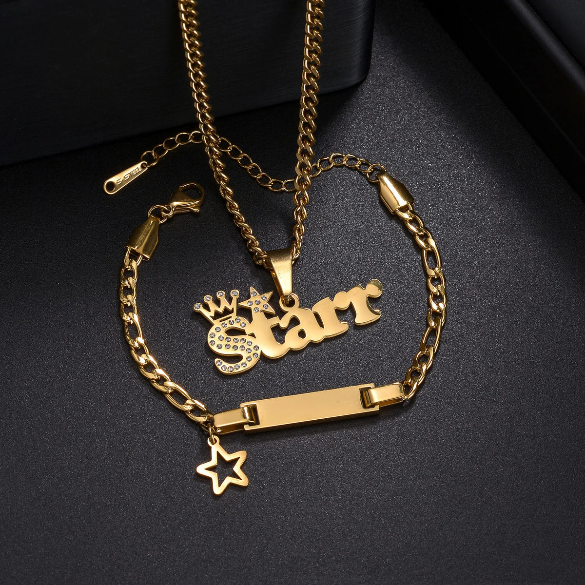 Bracelet personnalisé avec nom pour enfants, collier de 35 cm, ensembles de bijoux en acier inoxydable pour enfants, couronne personnalisée, cadeau d'anniversaire pour bébé