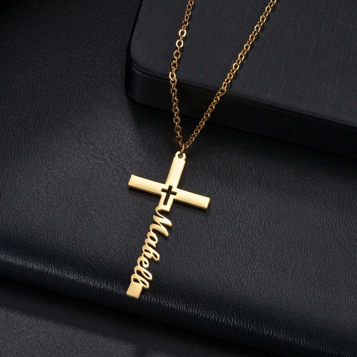 Collier avec pendentif en forme de croix personnalisé Acheerup pour femme et homme, en acier inoxydable, en zircon, bijou personnalisé, cadeau chrétien