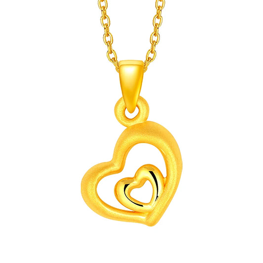 Solid 999 24K Yellow Gold Pendant 3D Gold Heart Necklace Pendant