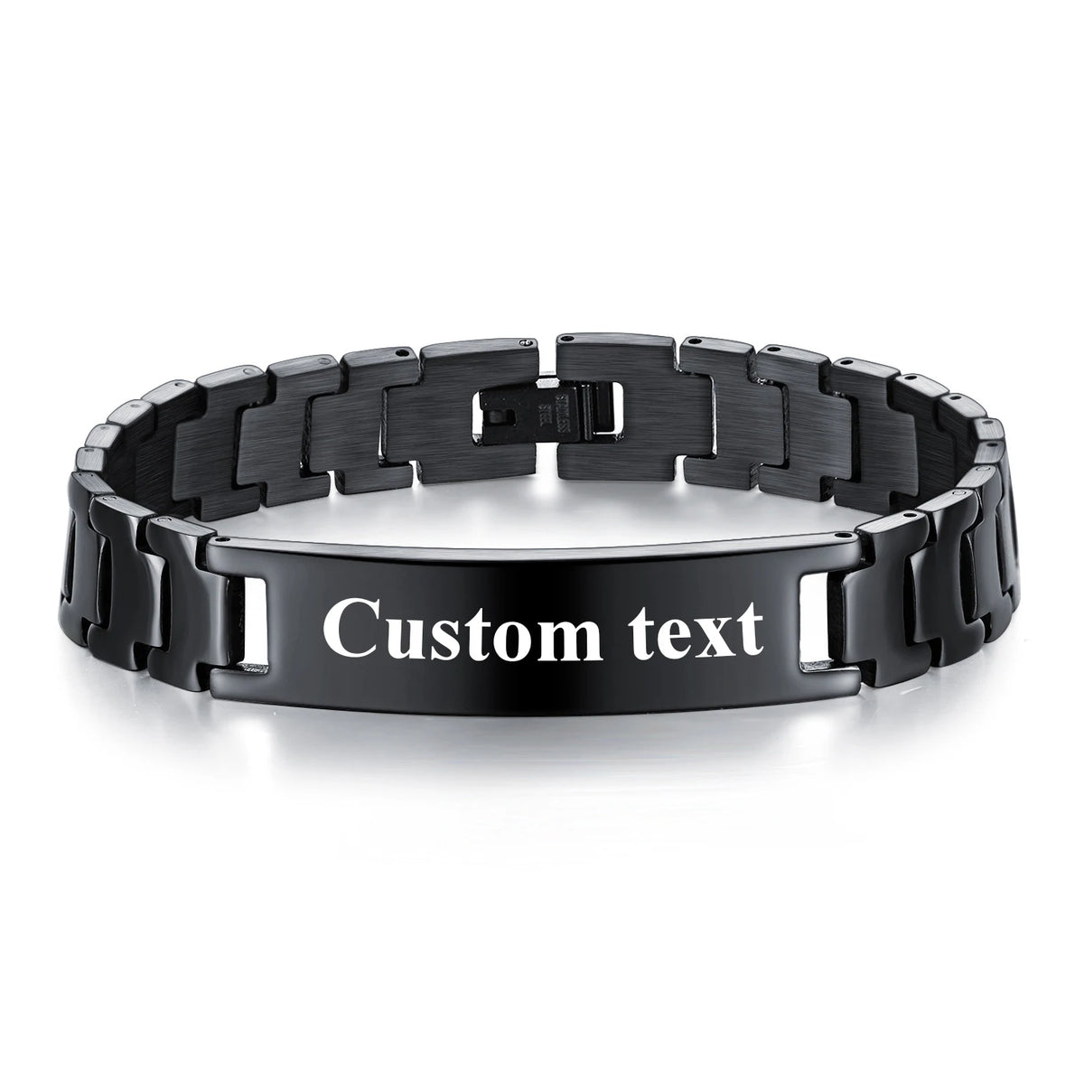 Personalize Custom Name Men Stainless Steel Bracelet Black 21cm Watch Band Smooth Engrave Logo Id Bracelets Gift Jewelry