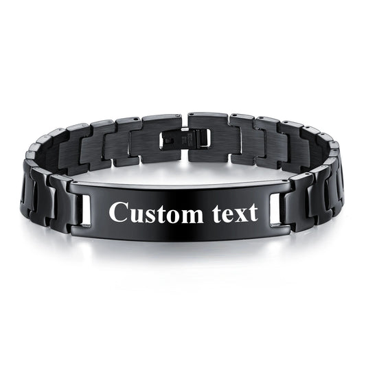 Personalize Custom Name Men Stainless Steel Bracelet Black 21cm Watch Band Smooth Engrave Logo Id Bracelets Gift Jewelry