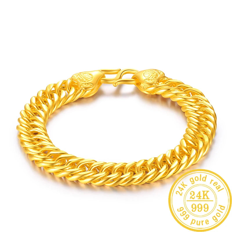 24K Pure Gold Bracelet Real 999 Solid Gold Bangle Generous Rich Men's Faucet Ouch Classic  Jewelry