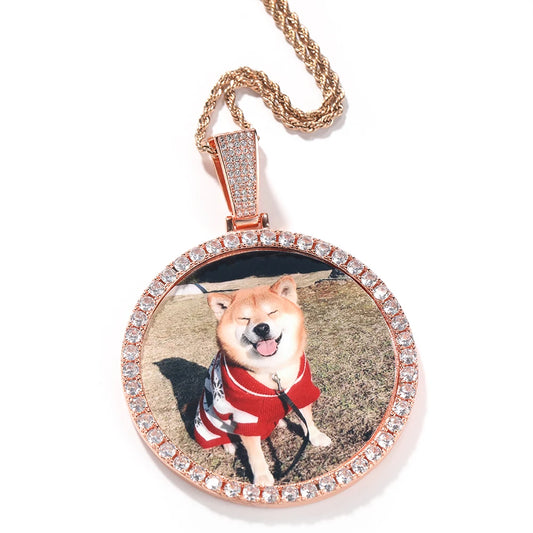 TBTK Oversize Large Round Custom Photo Pendant Necklace Engrave Name Iced Out CZ Hiphop Jewelry Memory Gifts