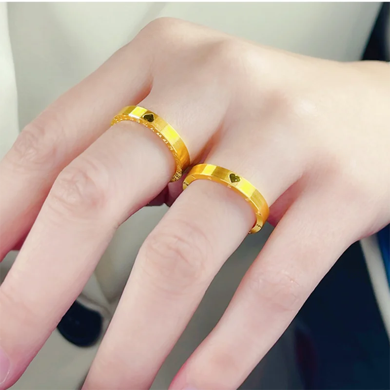 1PCS Pure 999 24K Yellow Gold Ring Women 520 Clock Rings 5G Hard Gold Crafts Loving Heart  Rings US Size 6-9