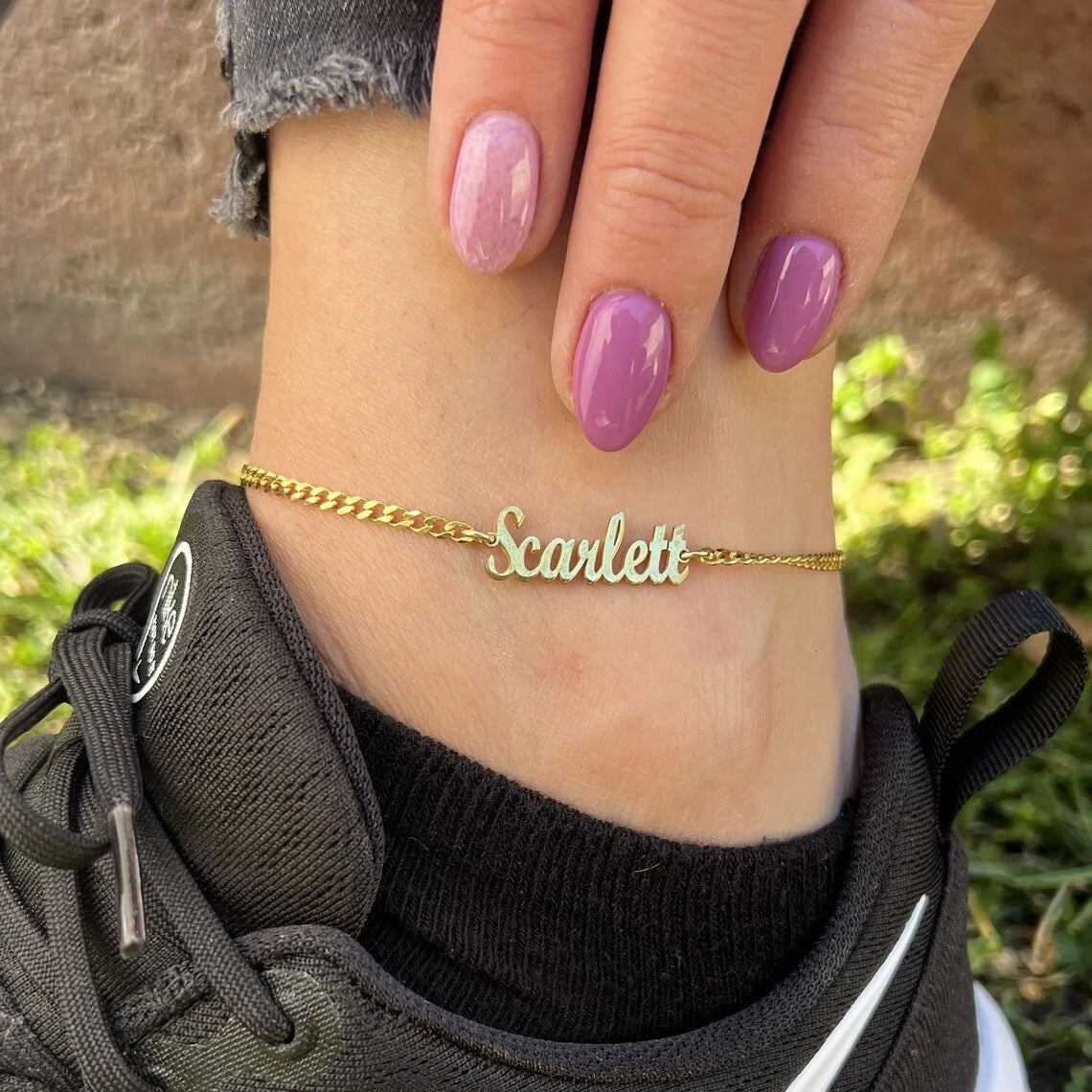 Bracelet de cheville personnalisé avec nom pour femme et fille, bijoux tendance en acier inoxydable, couleur or, plaque signalétique, cadeaux faits à la main pour elle