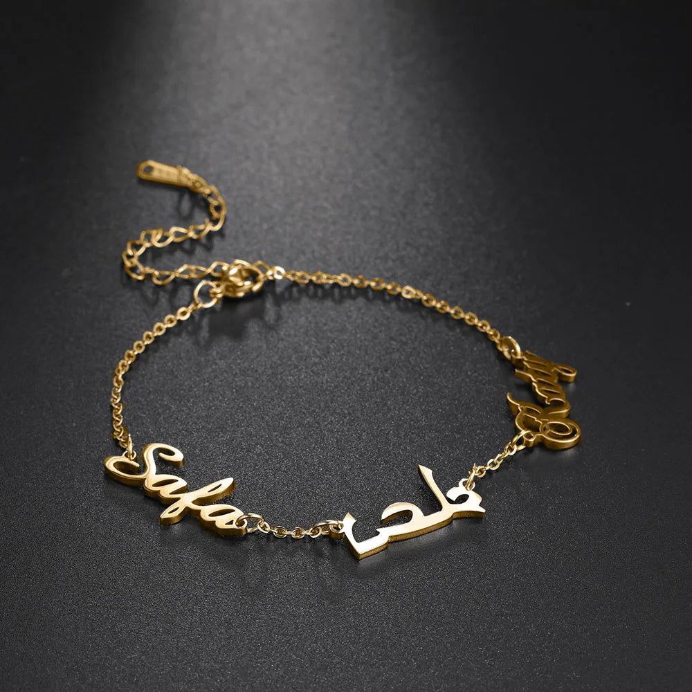 Customized Multiple Names Bracelet Women Stainless Steel Personalized Family Name Jewelry Gift for Friends Mother Girls