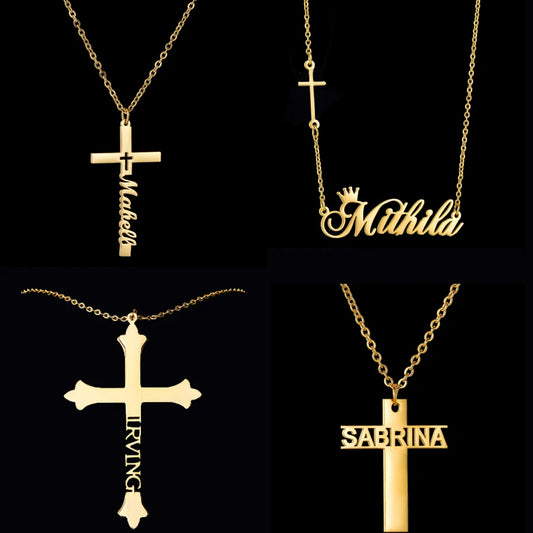 Collier avec pendentif en forme de croix personnalisé Acheerup pour femme et homme, en acier inoxydable, en zircon, bijou personnalisé, cadeau chrétien