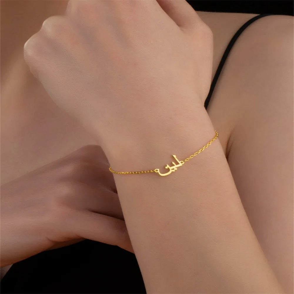 Bracelets personnalisés avec nom arabe pour femmes, bracelets islamiques personnalisés avec chaîne en or en acier inoxydable, bijoux pour bébé