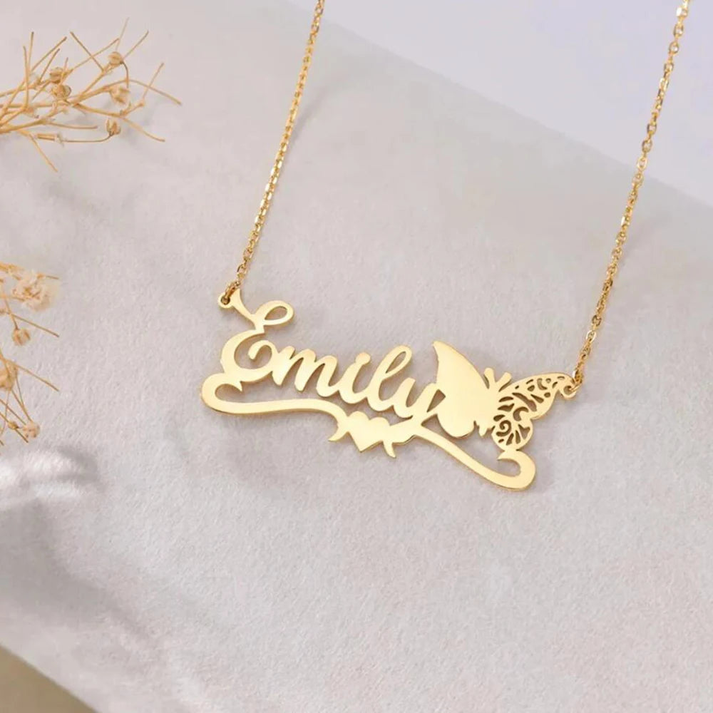 Customized Stainless Steel Butterfly Style Name Necklace, A Lightweight And Luxurious High-quality Necklace, To Surprise Couple.