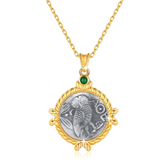 AU750 18K Gold Athena Ancient Coin Pendant Necklace Original Design Brand for Women Men Party Vintage Fine Jewelry