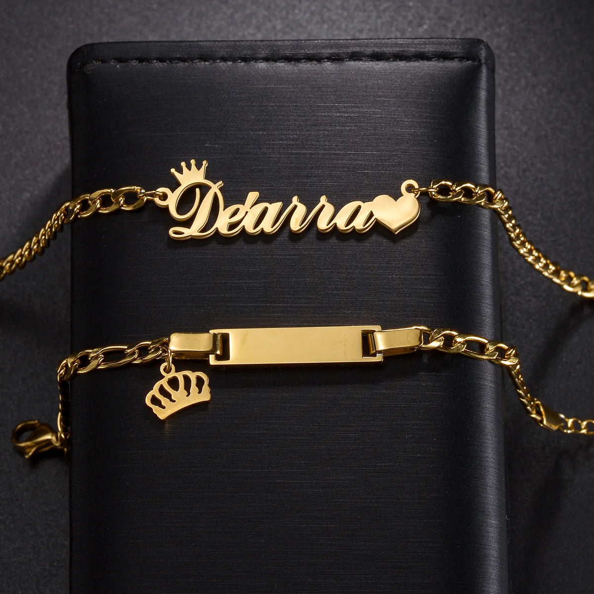 Bracelet personnalisé avec nom pour enfants, collier de 35 cm, ensembles de bijoux en acier inoxydable pour enfants, couronne personnalisée, cadeau d'anniversaire pour bébé