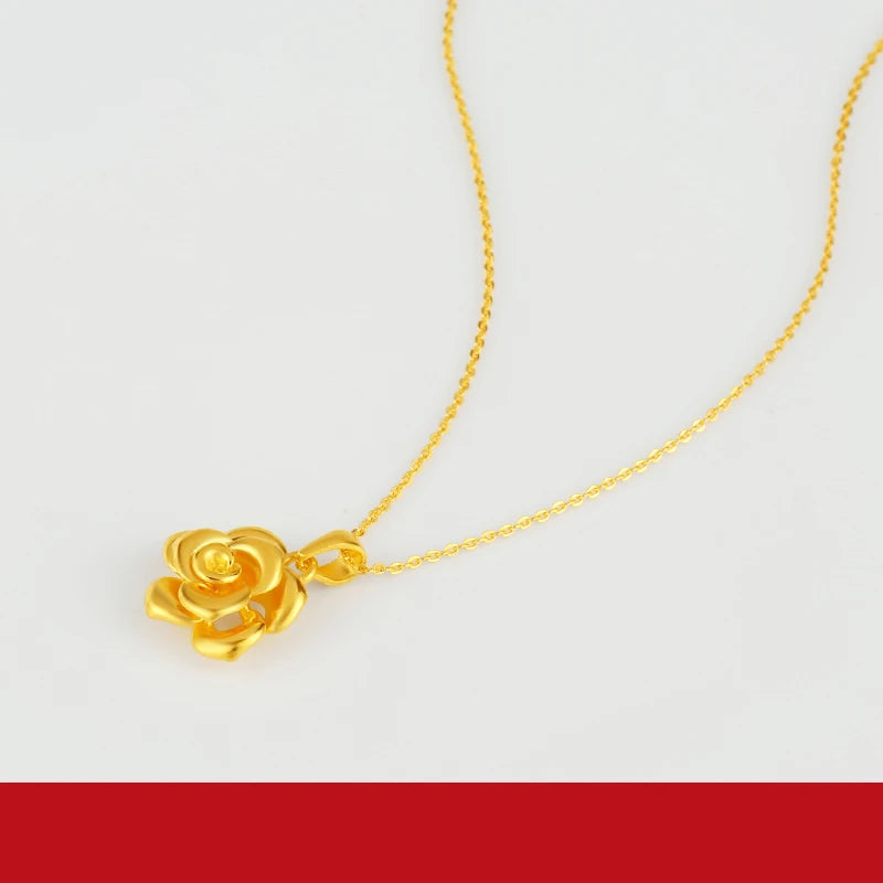 24K Pure Gold Pendant Real AU 999 Solid Gold Charm Lucy Rose Beautiful  Trendy Classic Party Fine Jewelry