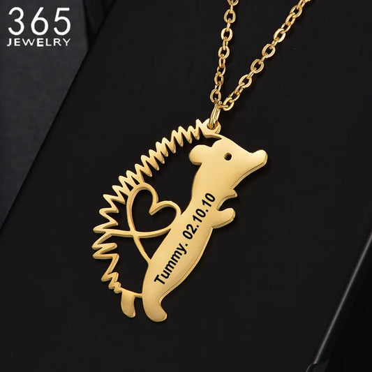 Collier avec nom personnalisé hérisson chaîne mignonne graver des lettres de nom pour garçon fille cadeau d'anniversaire bijoux pendentif en acier inoxydable tour de cou
