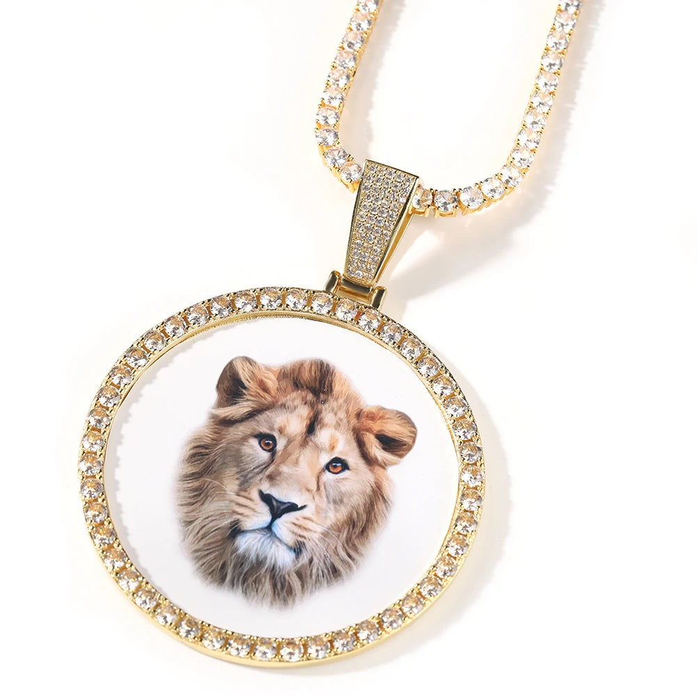 TBTK Oversize Large Round Custom Photo Pendant Necklace Engrave Name Iced Out CZ Hiphop Jewelry Memory Gifts