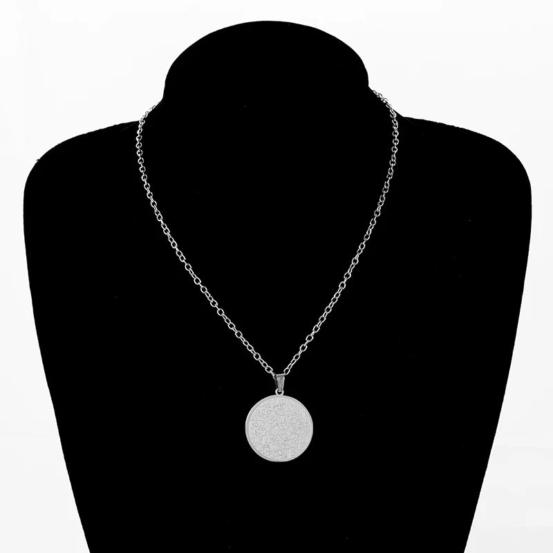 Collier avec pendentif rond en acier inoxydable du Coran Ayatul Kursi, messager de Dieu arabe, pour femme, bijoux amulette islamique musulmane Allah