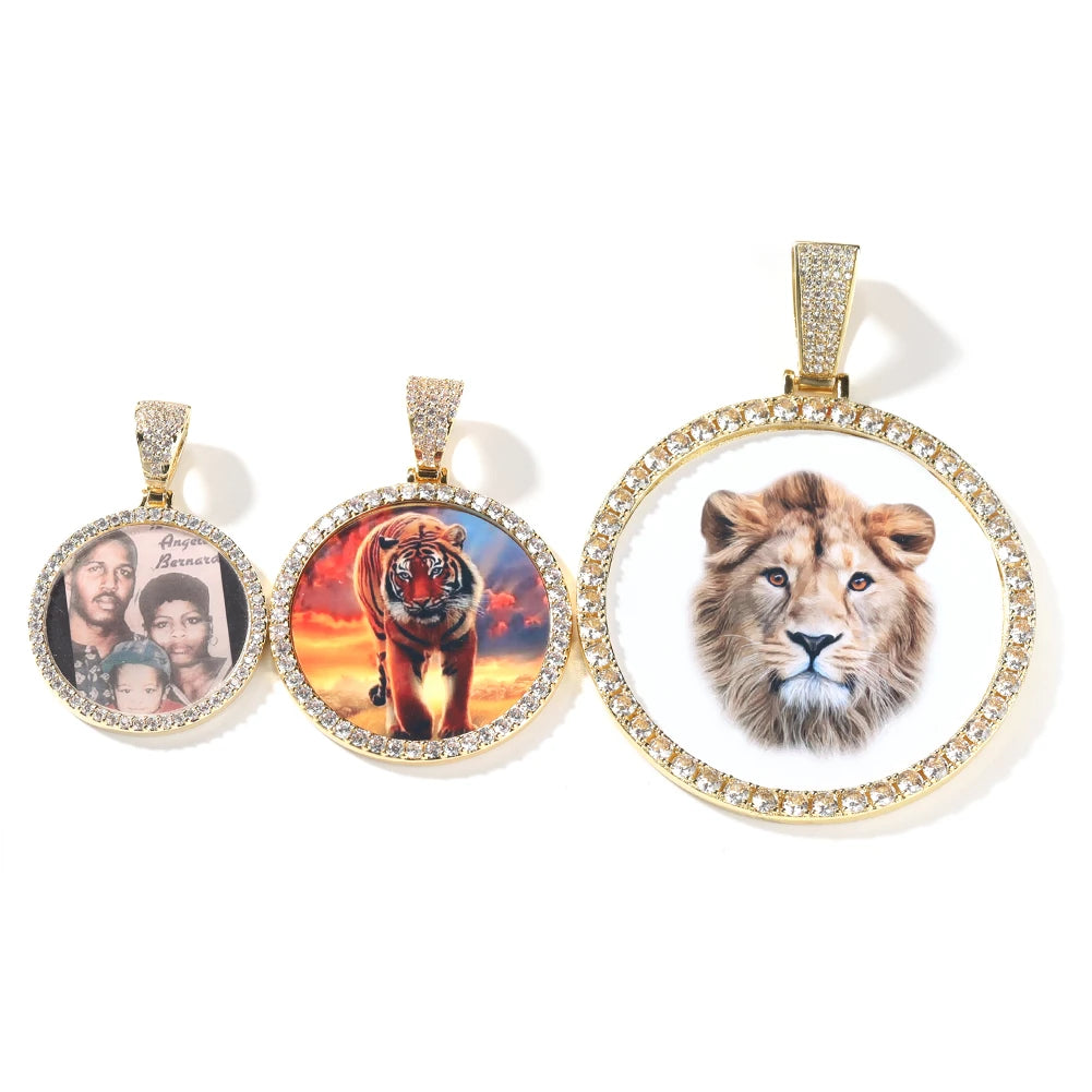 TBTK Oversize Large Round Custom Photo Pendant Necklace Engrave Name Iced Out CZ Hiphop Jewelry Memory Gifts