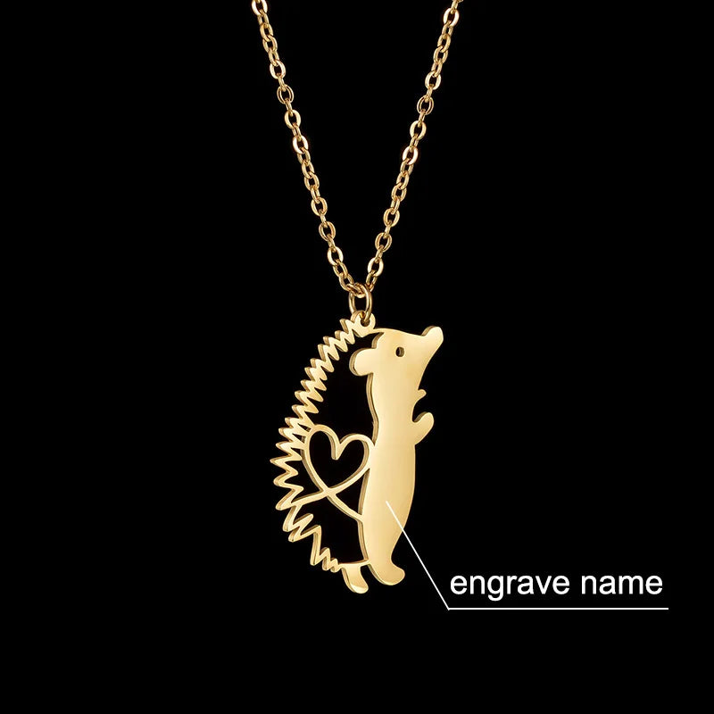 Collier avec nom personnalisé hérisson chaîne mignonne graver des lettres de nom pour garçon fille cadeau d'anniversaire bijoux pendentif en acier inoxydable tour de cou