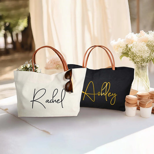 Personalized Canvas Travel Tote Bag, Bridal Beach Bag, Wedding Bachelorette Party Favors, Custom Bridesmaids Gift, Burlap Tote