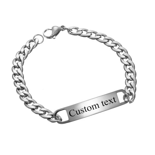 Custom Logo Inscription Eyes Engrave Stainless Steel Bracelet Women Personalized For Men Id Bracelet Dropshipping