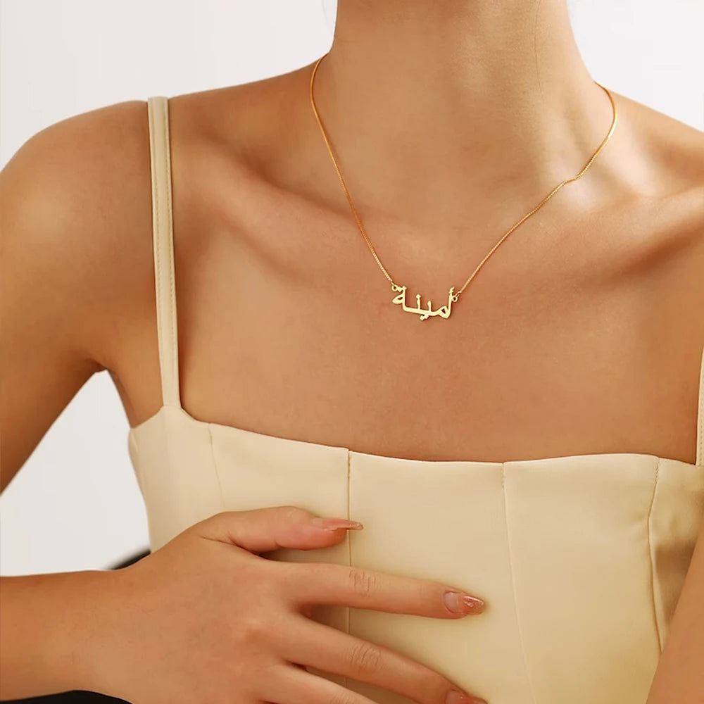 Colliers personnalisés avec nom arabe pour femmes, chaîne en or et argent, bijoux en acier inoxydable, pendentif hébreu personnalisé, ras du cou, cadeau