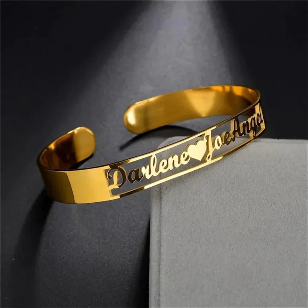 Bracelet personnalisé avec nom pour femme, bracelets personnalisés pour fille, en acier inoxydable, argent, bijoux de Noël, cadeau