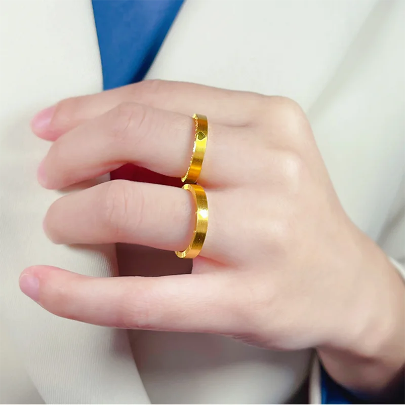 1PCS Pure 999 24K Yellow Gold Ring Women 520 Clock Rings 5G Hard Gold Crafts Loving Heart  Rings US Size 6-9