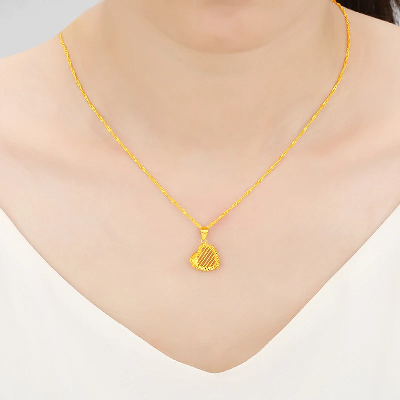 24K Pure Gold Pendant Real AU 999 Solid Gold Charm  Beautiful  Heart Line Classic Fine Jewelry