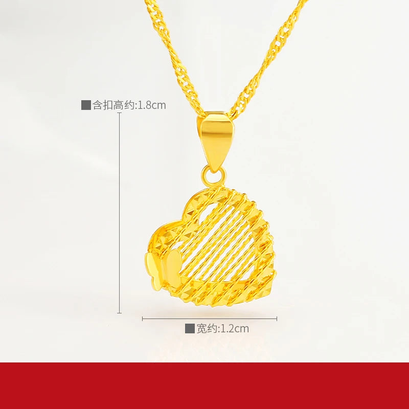 24K Pure Gold Pendant Real AU 999 Solid Gold Charm  Beautiful  Heart Line Classic Fine Jewelry