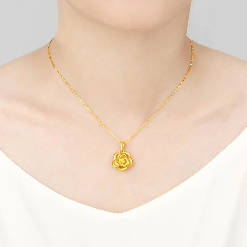 24K Pure Gold Pendant Real AU 999 Solid Gold Charm Lucy Rose Beautiful  Trendy Classic Party Fine Jewelry