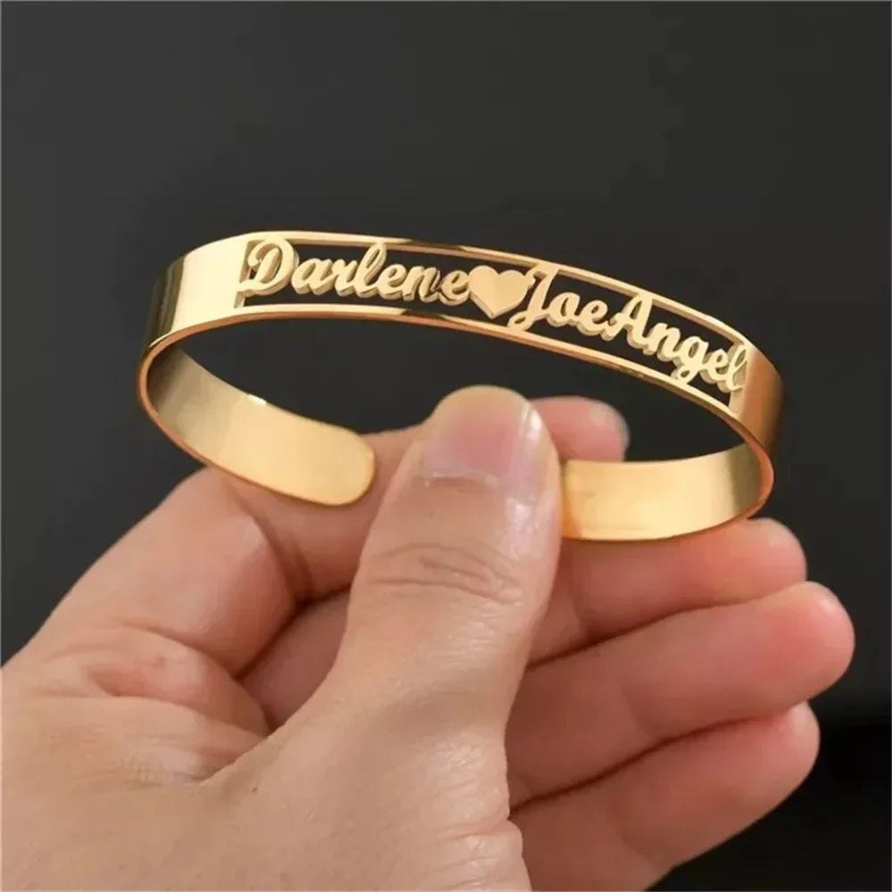 Bracelet personnalisé avec nom pour femme, bracelets personnalisés pour fille, en acier inoxydable, argent, bijoux de Noël, cadeau