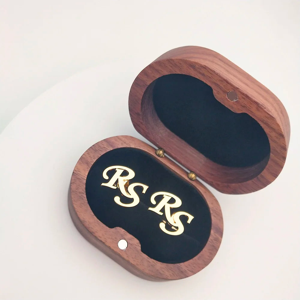 Boutons de manchette personnalisés Tangula pour hommes mariés boutons de manchette initiales en acier inoxydable boîte-cadeau en chêne de souhait bijoux de mariage cadeau de marié