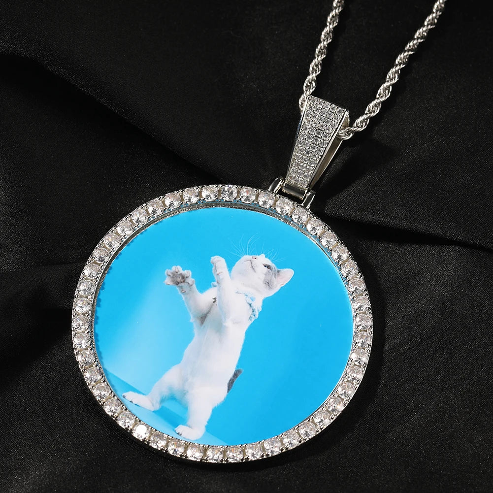 TBTK Oversize Large Round Custom Photo Pendant Necklace Engrave Name Iced Out CZ Hiphop Jewelry Memory Gifts