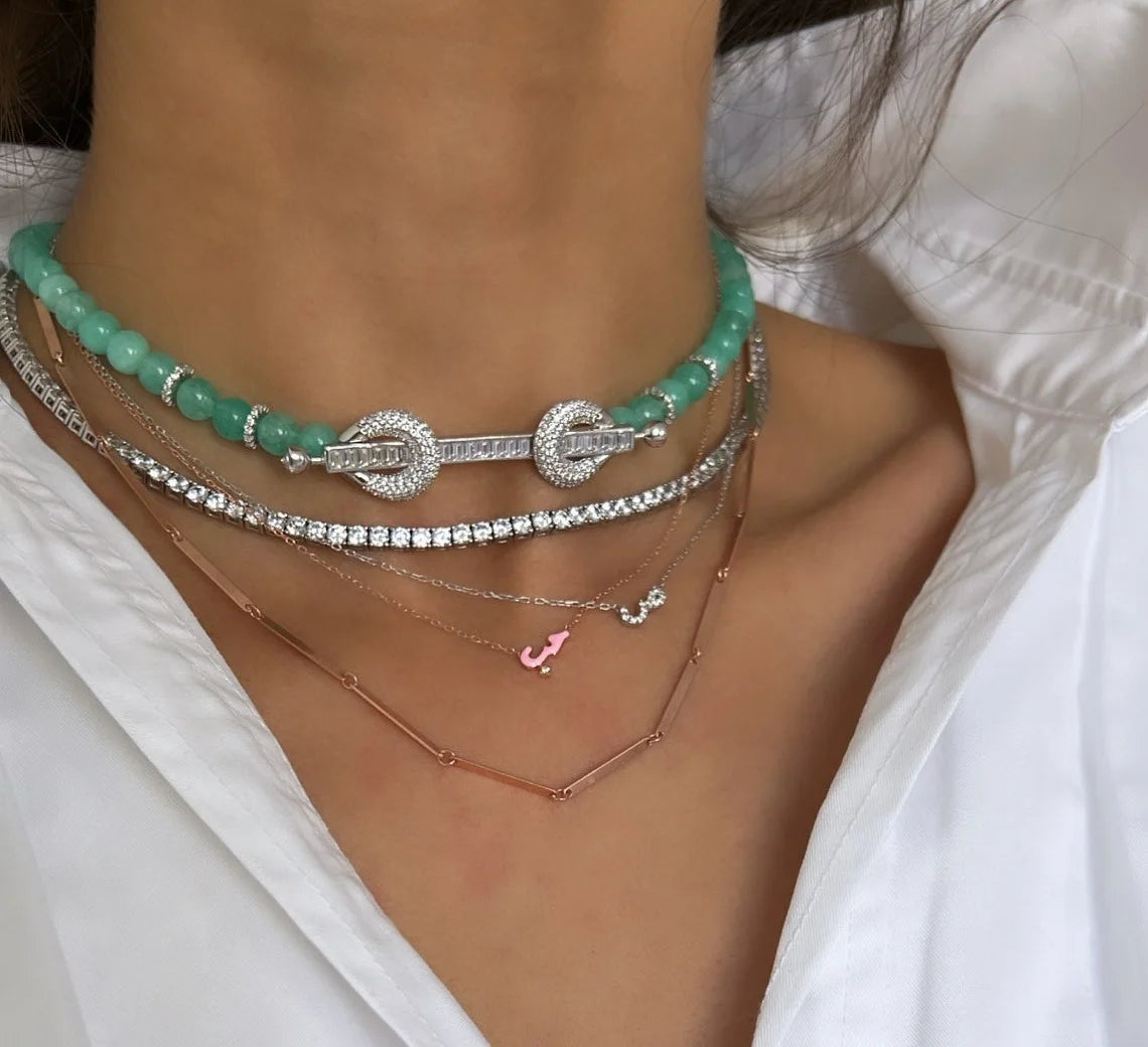 Collier à breloques en forme de petite lettre d'amour arabe en émail pastel 5A CZ Micro Pave 2023 Cadeau de Saint-Valentin Bijoux de mode