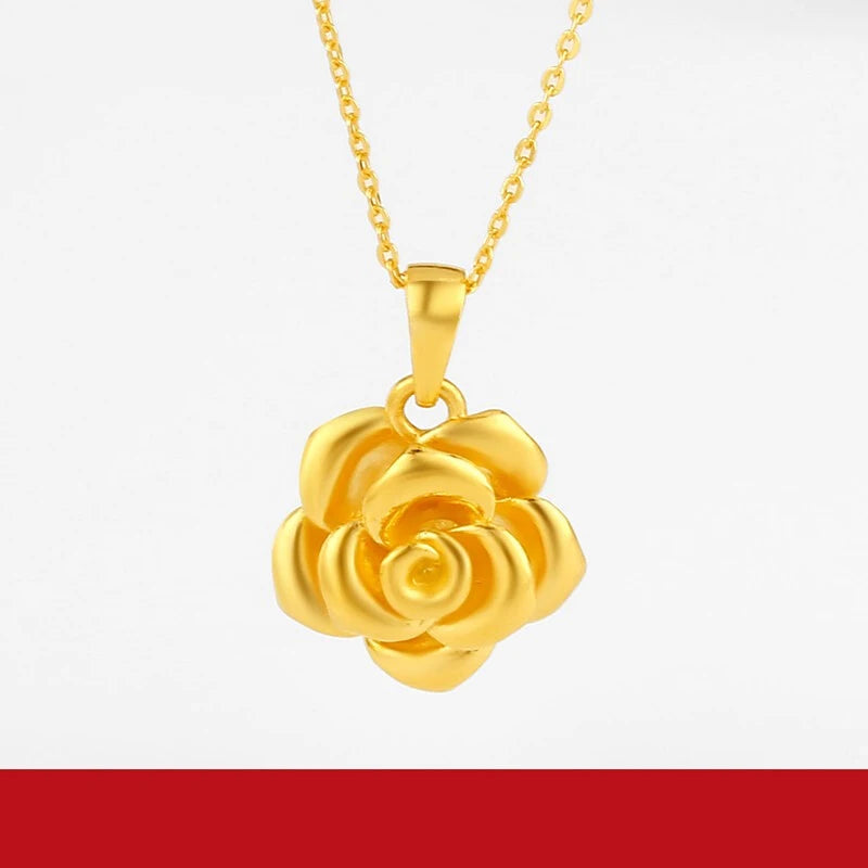 24K Pure Gold Pendant Real AU 999 Solid Gold Charm Lucy Rose Beautiful  Trendy Classic Party Fine Jewelry