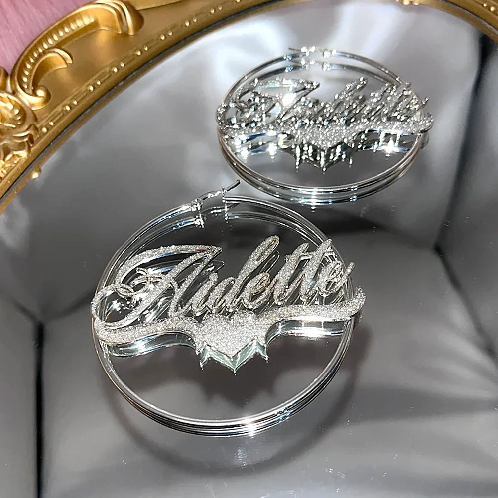 Custom Frosted Name Round Earrings Stainless Steel Personalized Customize Earring Women Jewelry Halloween Christmas Present New