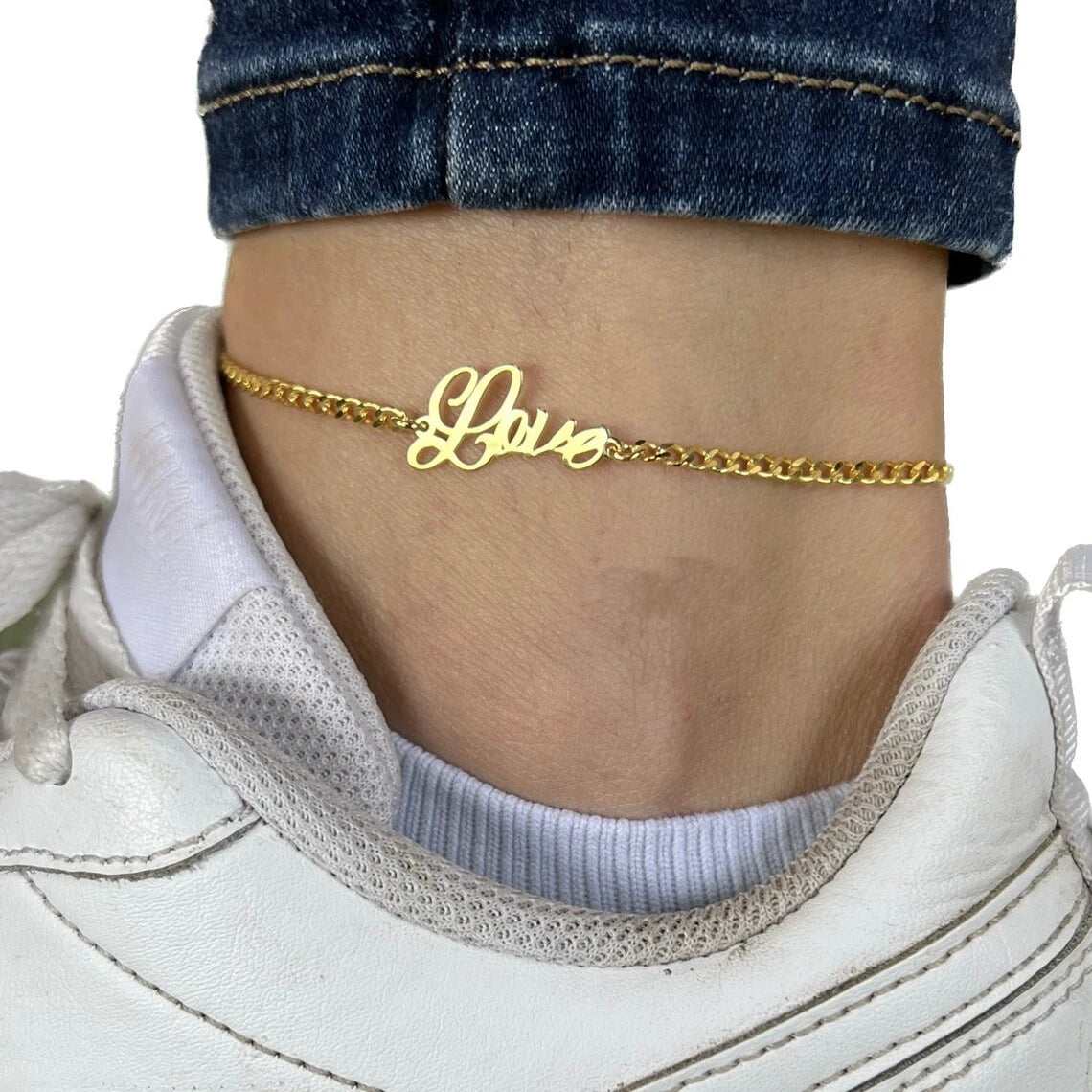 Bracelet de cheville personnalisé avec nom pour femme et fille, bijoux tendance en acier inoxydable, couleur or, plaque signalétique, cadeaux faits à la main pour elle