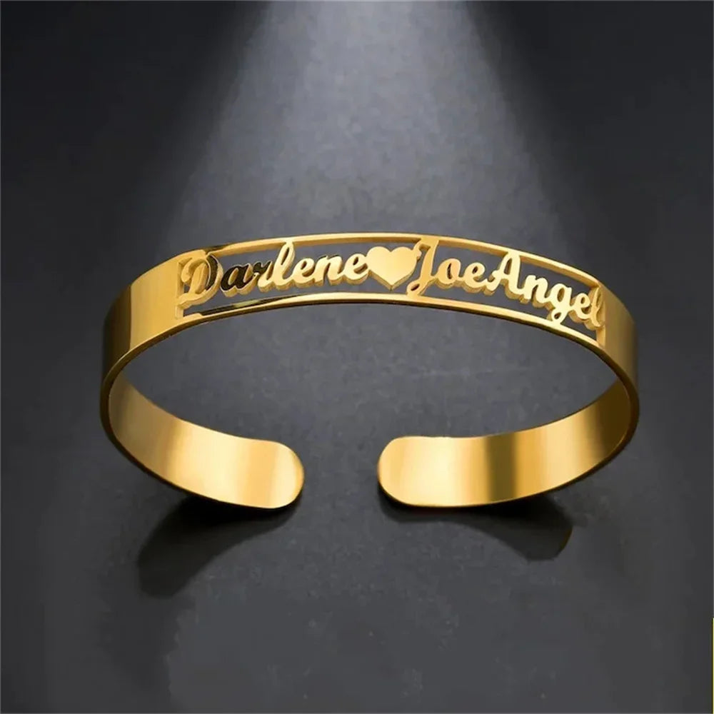 Bracelet personnalisé avec nom pour femme, bracelets personnalisés pour fille, en acier inoxydable, argent, bijoux de Noël, cadeau