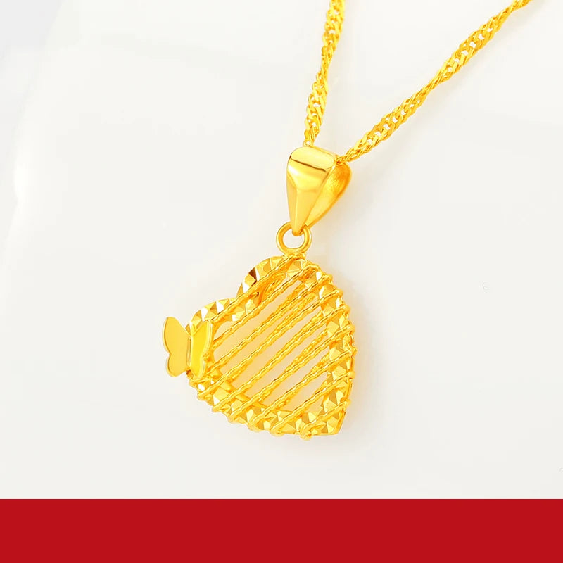 24K Pure Gold Pendant Real AU 999 Solid Gold Charm  Beautiful  Heart Line Classic Fine Jewelry
