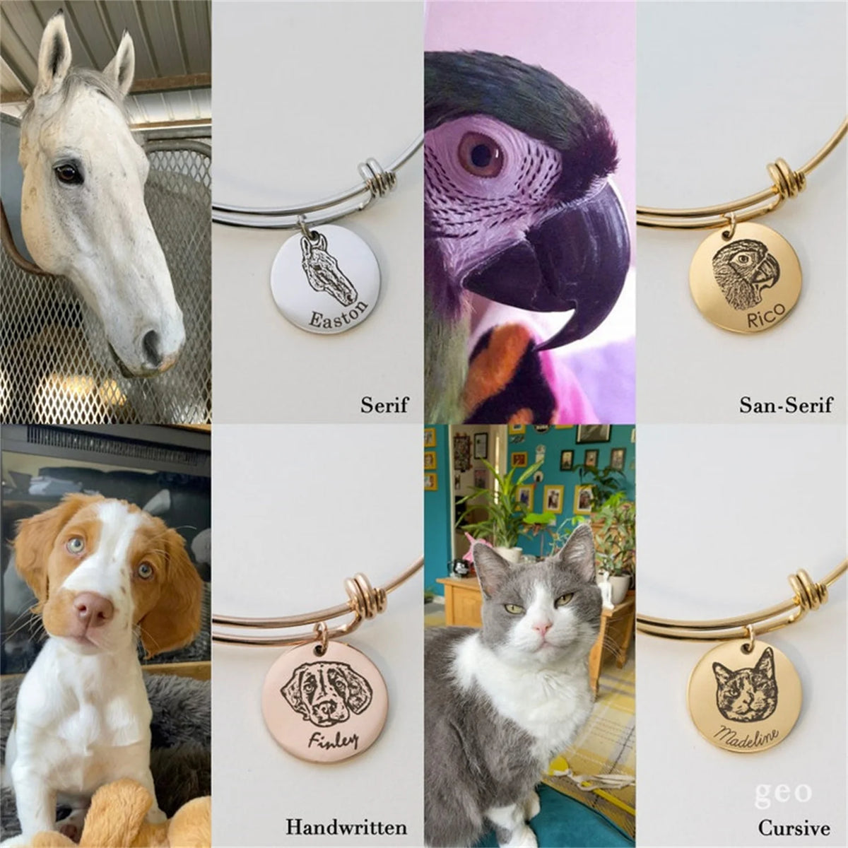 Personalized Pet Photo Disc Bracelet For Women Tiny Cat Name Pendant Bracelet Custom Animal Photo 316L Stainless Steel Jewelry