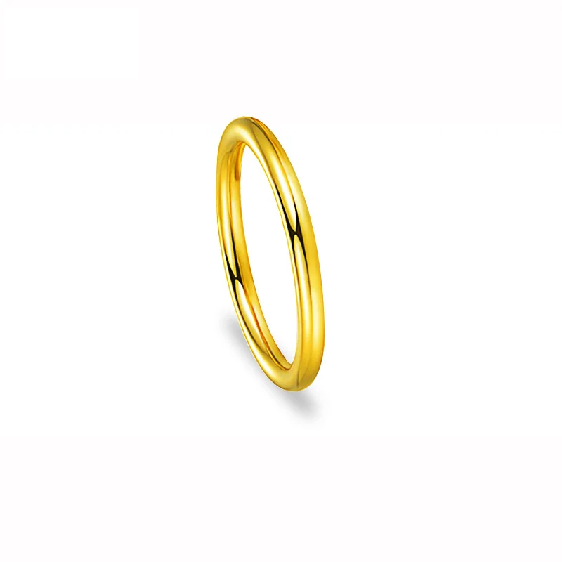 24k Gold Pure Yellow Circle Ring Smooth Surface Fashion Simple Classic Jewelry Gift For Women Men AU999 Solid